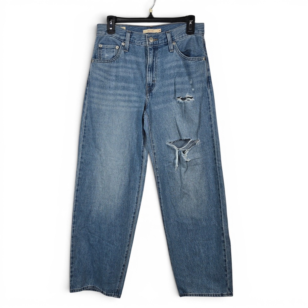 Levis Baggy Dad Jeans Womens 26 Light Wash Distressed Relaxed Straight Denim